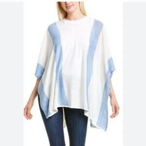 J.McLauglin 100% Linen Slub Blue White Striped Sweater Poncho ONE SIZE